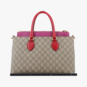 Pre-owned Gucci GG SUPREME Beige×Pink×Red PVC coated canvas × leather 409534 shoulderbag | stylenewstar