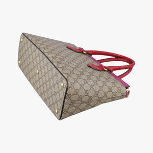 Pre-owned Gucci GG SUPREME Beige×Pink×Red PVC coated canvas × leather 409534 shoulderbag | stylenewstar