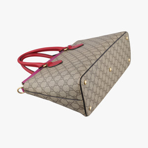 Pre-owned Gucci GG SUPREME Beige×Pink×Red PVC coated canvas × leather 409534 shoulderbag | stylenewstar