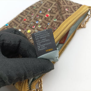 Pre-owned Fendi Zucchino Studded Tobacco Brown × Gold fabric 8BR594 handbag | stylenewstar