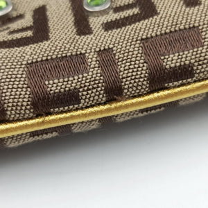 Pre-owned Fendi Zucchino Studded Tobacco Brown × Gold fabric 8BR594 handbag | stylenewstar