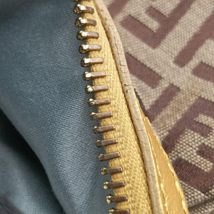 Pre-owned Fendi Zucchino Studded Tobacco Brown × Gold fabric 8BR594 handbag | stylenewstar