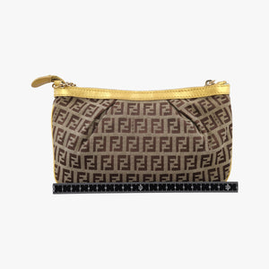 Pre-owned Fendi Zucchino Studded Tobacco Brown × Gold fabric 8BR594 handbag | stylenewstar