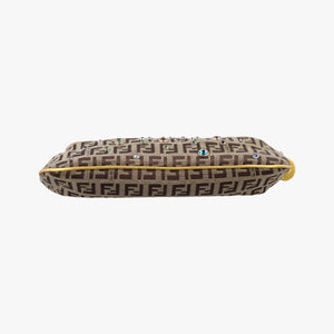Pre-owned Fendi Zucchino Studded Tobacco Brown × Gold fabric 8BR594 handbag | stylenewstar
