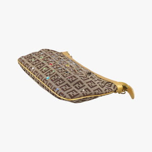 Pre-owned Fendi Zucchino Studded Tobacco Brown × Gold fabric 8BR594 handbag | stylenewstar