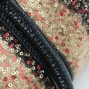 Pre-owned Fendi Forever Bauletto Black Sequin-embellished wool striped fabric × patent 8BL098 handbag | stylenewstar