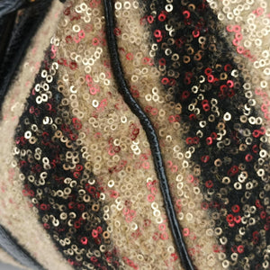 Pre-owned Fendi Forever Bauletto Black Sequin-embellished wool striped fabric × patent 8BL098 handbag | stylenewstar