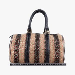 Pre-owned Fendi Forever Bauletto Black Sequin-embellished wool striped fabric × patent 8BL098 handbag | stylenewstar