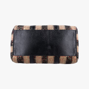 Pre-owned Fendi Forever Bauletto Black Sequin-embellished wool striped fabric × patent 8BL098 handbag | stylenewstar