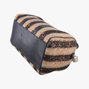 Pre-owned Fendi Forever Bauletto Black Sequin-embellished wool striped fabric × patent 8BL098 handbag | stylenewstar