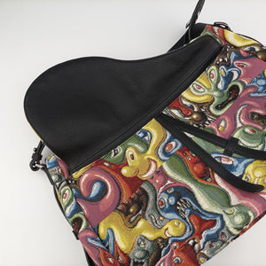 Pre-owned Christian Dior DIOR AND KENNY SCHARF Saddle Soft Multicolor Jacquard Canvas × Grained Calfskin shoulderbag | stylenewstar