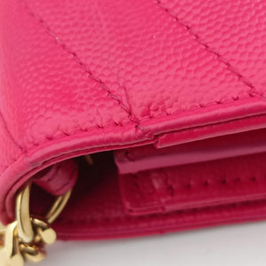 Pre-owned Yves Saint Laurent Envelope Fuchsia Grain de Poudre leather 377828 shoulderbag | stylenewstar