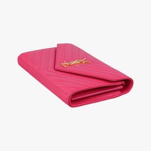 Pre-owned Yves Saint Laurent Envelope Fuchsia Grain de Poudre leather 377828 shoulderbag | stylenewstar