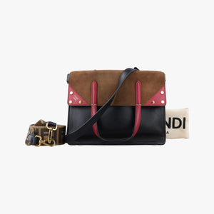 Vintage Fendi Flip Brown×Red×Navy Leather×Suede 8BT302 shoulderbag | stylenewstar