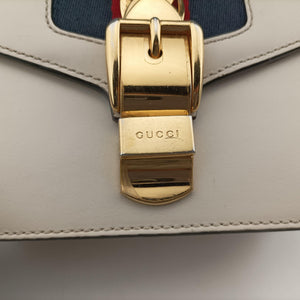 Pre-owned Gucci Sylvie Ivory×navy×red Leather 431666 shoulderbag | stylenewstar