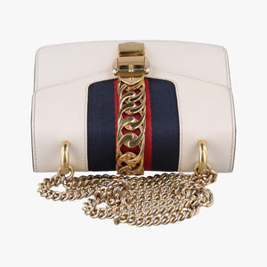 Pre-owned Gucci Sylvie Ivory×navy×red Leather 431666 shoulderbag | stylenewstar
