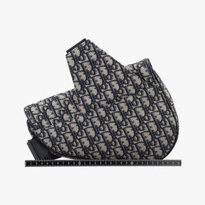 Pre-owned Christian Dior saddle Navy Jacquard×Leather bum bag/waist bag | stylenewstar
