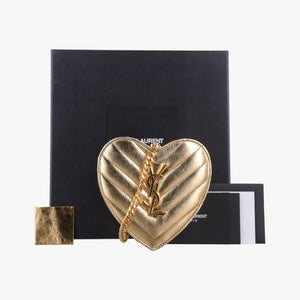 Pre-owned Yves Saint Laurent Love heart V stitch Golden Leather 448050 shoulderbag | stylenewstar