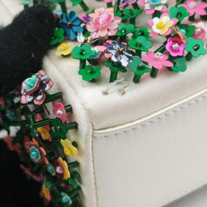 Pre-owned Christian Dior Lady Dior White×Multicolor Satin × Sequin × Bead Embellishments shoulderbag | stylenewstar