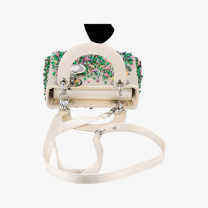 Pre-owned Christian Dior Lady Dior White×Multicolor Satin × Sequin × Bead Embellishments shoulderbag | stylenewstar