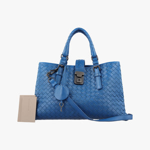 Secondhand Bottega Veneta Roma Intrecciato Blue lambskin shoulderbag | stylenewstar