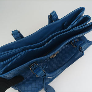 Secondhand Bottega Veneta Roma Intrecciato Blue lambskin shoulderbag | stylenewstar