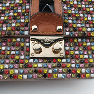 Pre-owned Valentino Glam Lock Multicolor Leather ×Crystal Embellishments shoulderbag | stylenewstar