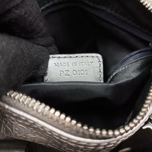 Pre-owned Christian Dior Zucchino Glitter Logo Silver × Gray Leather handbag | stylenewstar