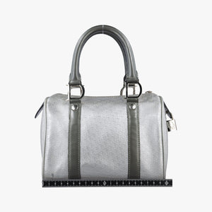 Pre-owned Christian Dior Zucchino Glitter Logo Silver × Gray Leather handbag | stylenewstar