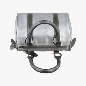 Pre-owned Christian Dior Zucchino Glitter Logo Silver × Gray Leather handbag | stylenewstar