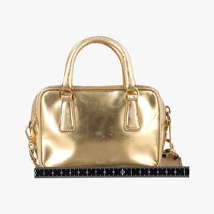 Secondhand Prada Mini Bauletto Golden Metallic Vitello Leather BL0705 shoulderbag | stylenewstar
