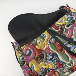 Pre-owned Christian Dior DIOR AND KENNY SCHARF Saddle Soft Multicolour Jacquard Canvas × Grained Calfskin shoulderbag | stylenewstar