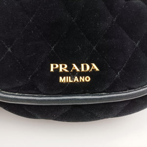 Pre-owned Prada Velvet Belt Bum Black Velour IBL002 shoulderbag | stylenewstar