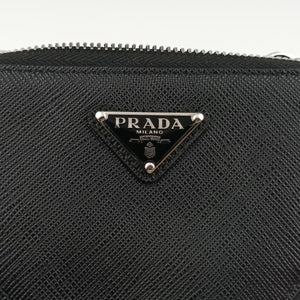 Pre-owned Prada Triangle Logo Plate Black SAFFIANO Leather 1NR015 shoulderbag | stylenewstar