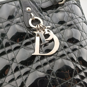 Pre-owned Christian Dior panarea cannage Black Enamel×Leather shoulderbag | stylenewstar