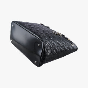 Pre-owned Christian Dior panarea cannage Black Enamel×Leather shoulderbag | stylenewstar