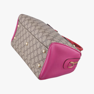 Pre-owned Gucci GG SUPREME beige×red×pink PVC coated canvas×Leather 409529 shoulderbag | stylenewstar