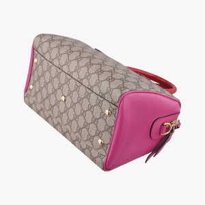 Pre-owned Gucci GG SUPREME beige×red×pink PVC coated canvas×Leather 409529 shoulderbag | stylenewstar