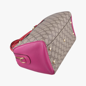 Pre-owned Gucci GG SUPREME beige×red×pink PVC coated canvas×Leather 409529 shoulderbag | stylenewstar