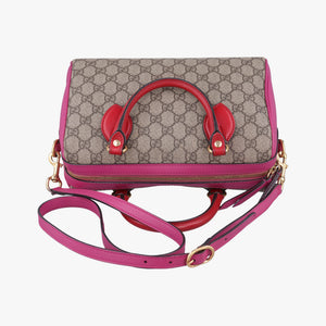 Pre-owned Gucci GG SUPREME beige×red×pink PVC coated canvas×Leather 409529 shoulderbag | stylenewstar