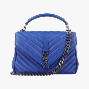 Pre-owned Yves Saint Laurent COLLEGE Blue Leather 392737 shoulderbag | stylenewstar