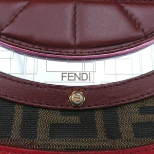 Pre-owned Fendi Zucca Vanity Mirror Brown × Red Jacquard × Leather 8BN133 shoulderbag | stylenewstar