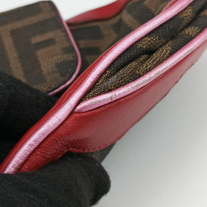 Pre-owned Fendi Zucca Vanity Mirror Brown × Red Jacquard × Leather 8BN133 shoulderbag | stylenewstar
