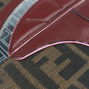 Pre-owned Fendi Zucca Vanity Mirror Brown × Red Jacquard × Leather 8BN133 shoulderbag | stylenewstar