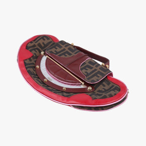 Pre-owned Fendi Zucca Vanity Mirror Brown × Red Jacquard × Leather 8BN133 shoulderbag | stylenewstar