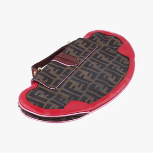 Pre-owned Fendi Zucca Vanity Mirror Brown × Red Jacquard × Leather 8BN133 shoulderbag | stylenewstar