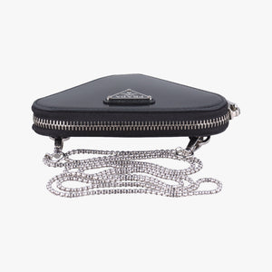 Vintage Prada Triangle Chain Pouch Black Leather shoulderbag | stylenewstar
