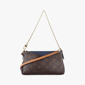 Vintage Louis Vuitton PALLAS Clutch brown×Marine Monogram Canvas×calf leather M41639 shoulderbag | stylenewstar