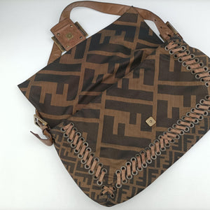 Pre-owned Fendi Mamma Bucket Brown canvas× Leather 8BT137 shoulderbag | stylenewstar
