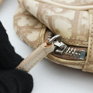 Pre-owned Christian Dior Trotter Flower Beige PVC Coated Canvas Floral Embroidery shoulderbag | stylenewstar